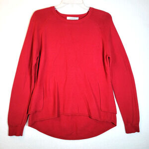Kokun Womens Cotton Knit Tiered High Low Sweater Size Large Red Quiet Luxury